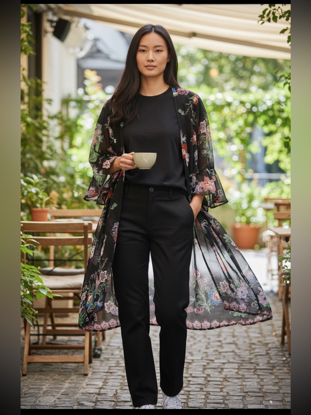 Live 4 Truth Black Floral Kimono Cardigan Ruffled Sleeves retails $60